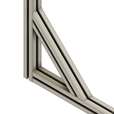 40-34545-1 MODULAR SOLUTIONS ALUMINUM GUSSET<br>45MM X 45MM DIAGONAL BRACE CUT AT A 45DEG ANGLE THAT CREATES STURDIER 90 DEG CONNECTIONS 360MM